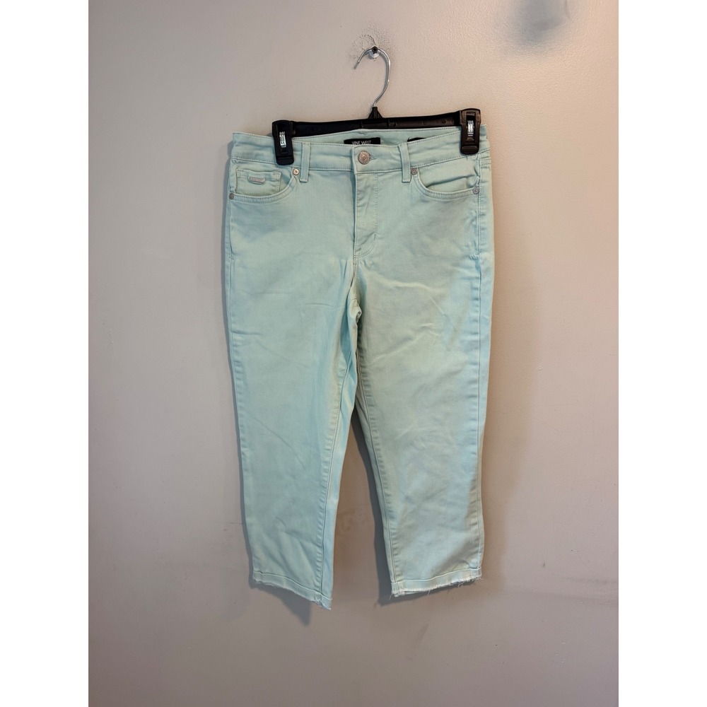 Nine West Jeans Crystie Capri Mint Green Raw Hem Cropped Pants Size 6